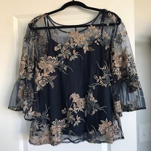 Floral Navy Embroidered Blouse